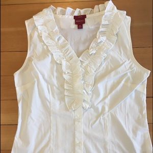 Sleeveless button down ruffle collar top